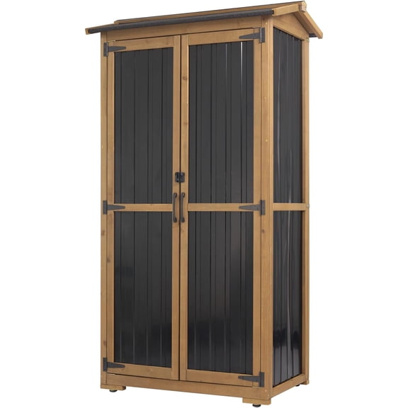Gowoodhut  Outdoor Storage Cabinet Weather-Resistant, Wood & Metal Storage Cabinet Outside for Garden