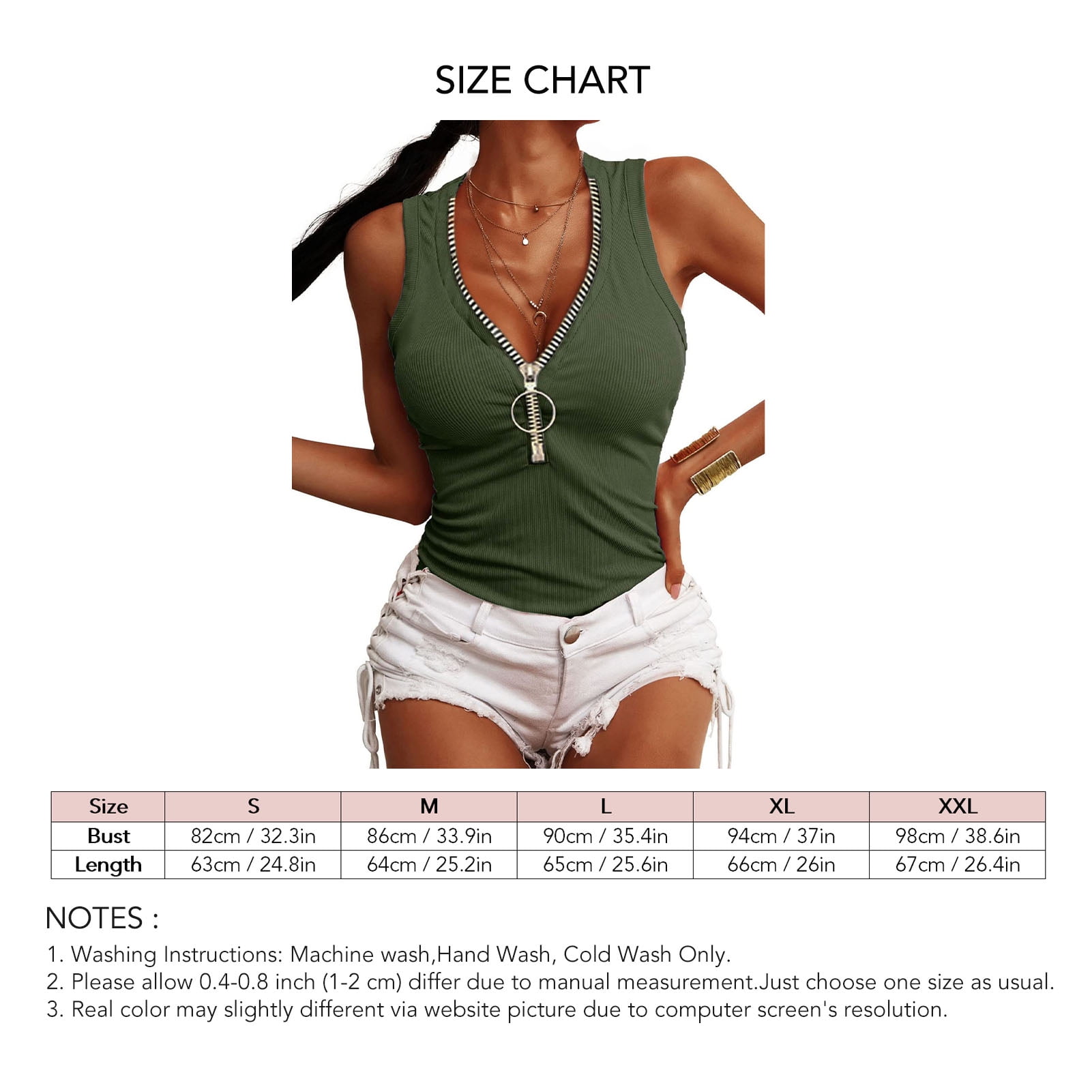 Women Sleeveless Top Rib Knit V Neck Casual T Shirt Front