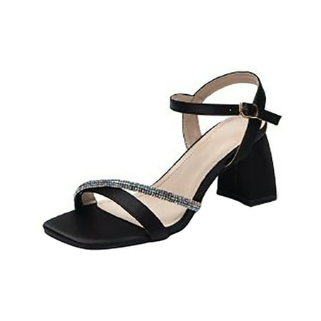 

LIANGP Women s Sandals Sandals Women s Mid Heels High Heel Open Toe Roman Braided Mid Heel Outer Wear Sandals Women s Shoes Black Size 6.5