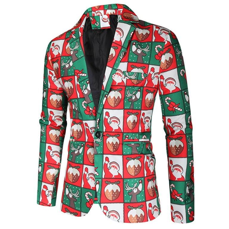 Lroveb Christmas Blazers for Men Big and Tall Xmas Printed Slim
