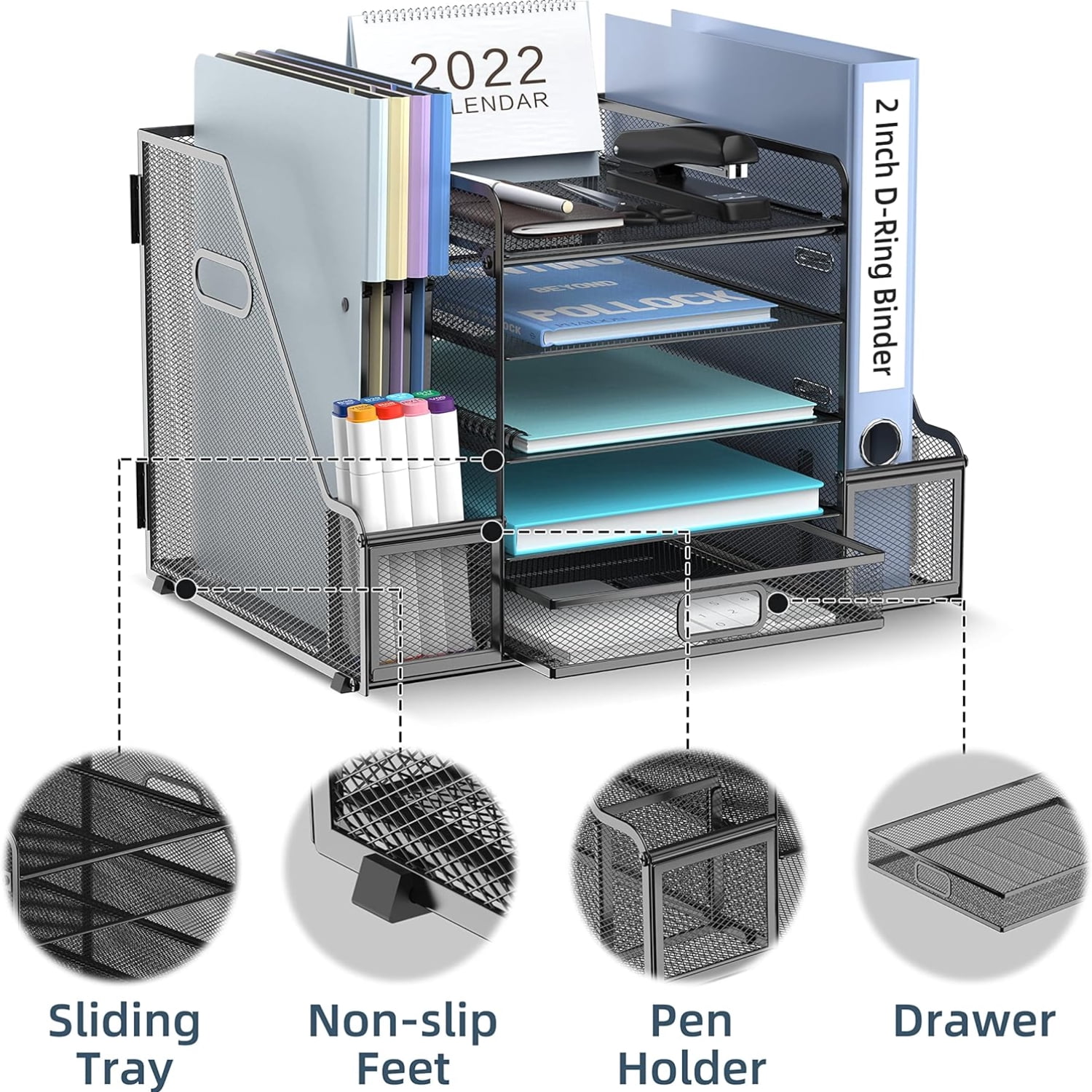 INTIGE 5-Tier Tray-style Document Rack, Desktop Document Sorter with Bookends for Home and Office