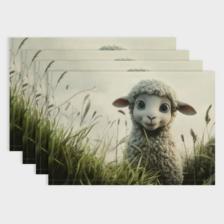 

SHERONV Cute Sheep Table Mats Placemat Animal Placemats Set of 4 Nature Themed Placemats for Dining Table Indoor Outdoor Kitchen Farmhouse Animals Decor Table Place Mats 18x12in