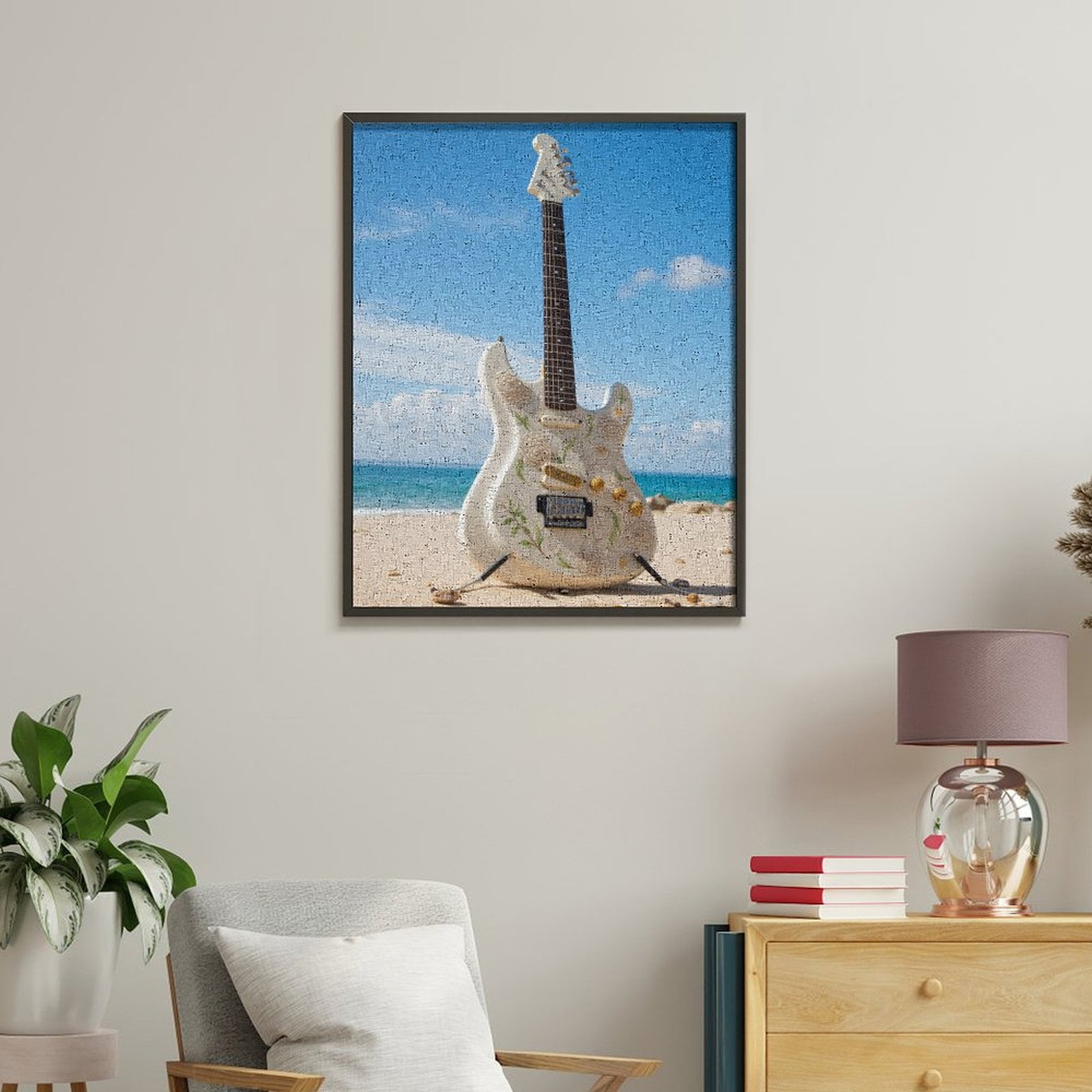 Paint By Numbers Kit for Adults Beginner - DIY Beach Floral Electric Guitar Canvas Painting Kits for Adults, Frameless Paint By Number for Adults for Home Wall Decor 16x20 Inch