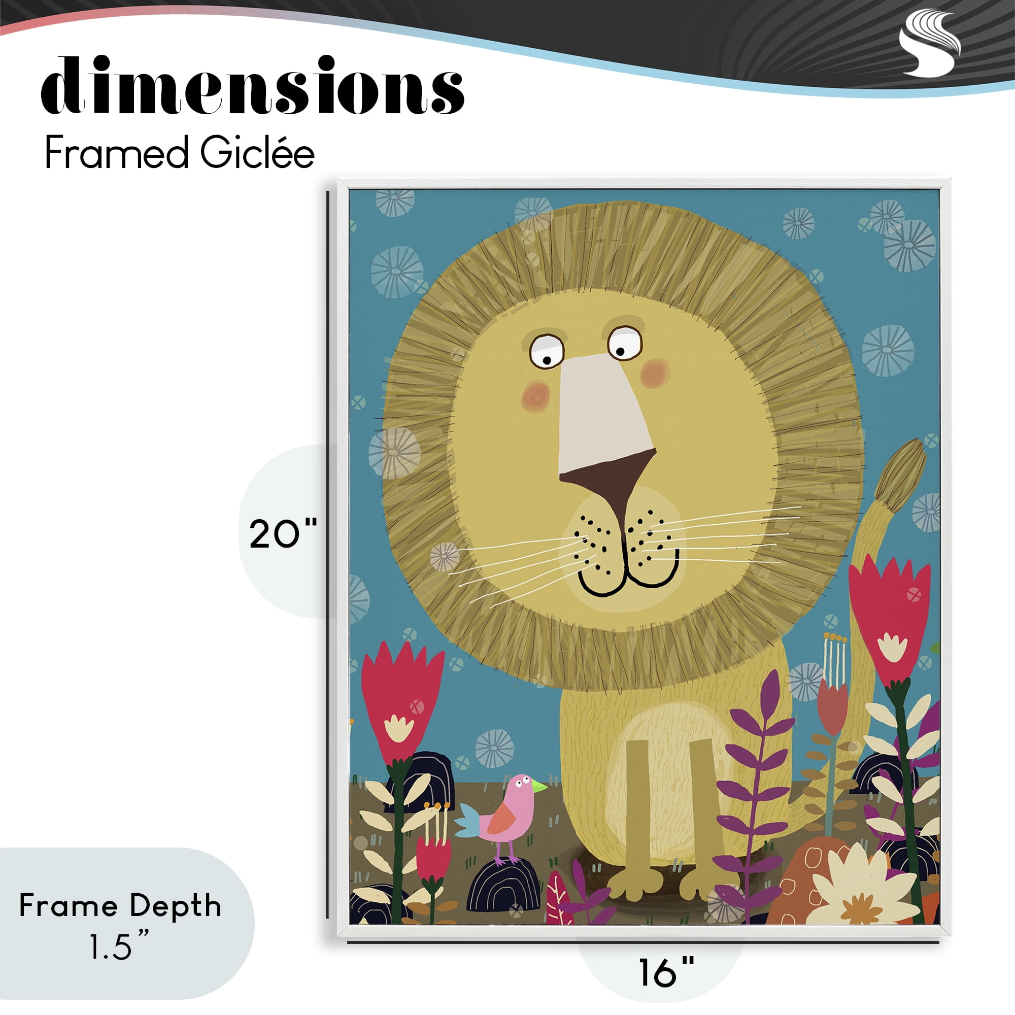 Stupell Industries Boho Lion & Flowers White Framed Giclee Art, design by Carla Daly