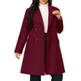 thumbnail image 2 of Unique Bargains Women's Plus Notched Lapel Double Breasted Long Coat Burgundy 4X, 2 of 6