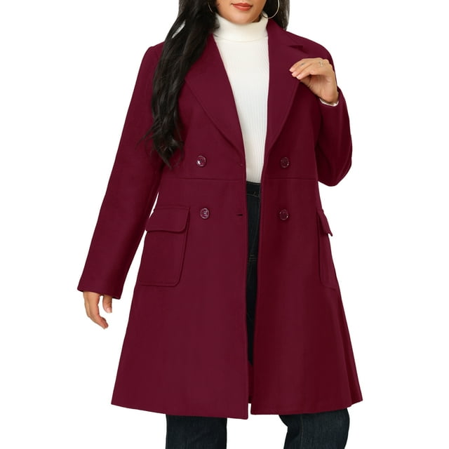 GRACE & GRANDEUR Manteau d'Extérieur pour Femme Grande Taille, Pardessus à Double Boutonnage, Long Caban