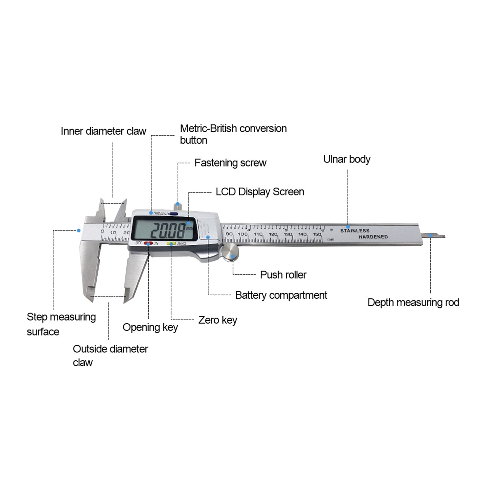 Stainless Steel Electronic Digital Vernier Caliper 6Inch 0-150mm Metal Micrometer Measuring Tool Digital Ruler