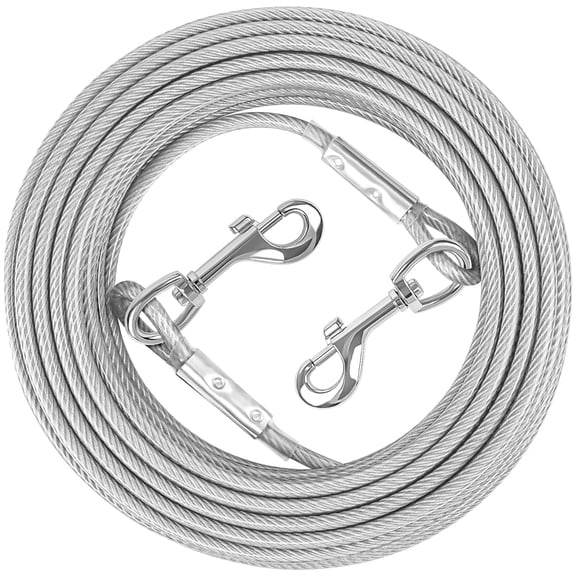 X XBEN Dog Tie Out Cable for Large Dogs, 15ft Heavy Duty Dog Cable Chain Up to 250lbs, Reflective Dog Lead Leash for Outside, Yard, Camping, (Silver, 250lbs 15ft)