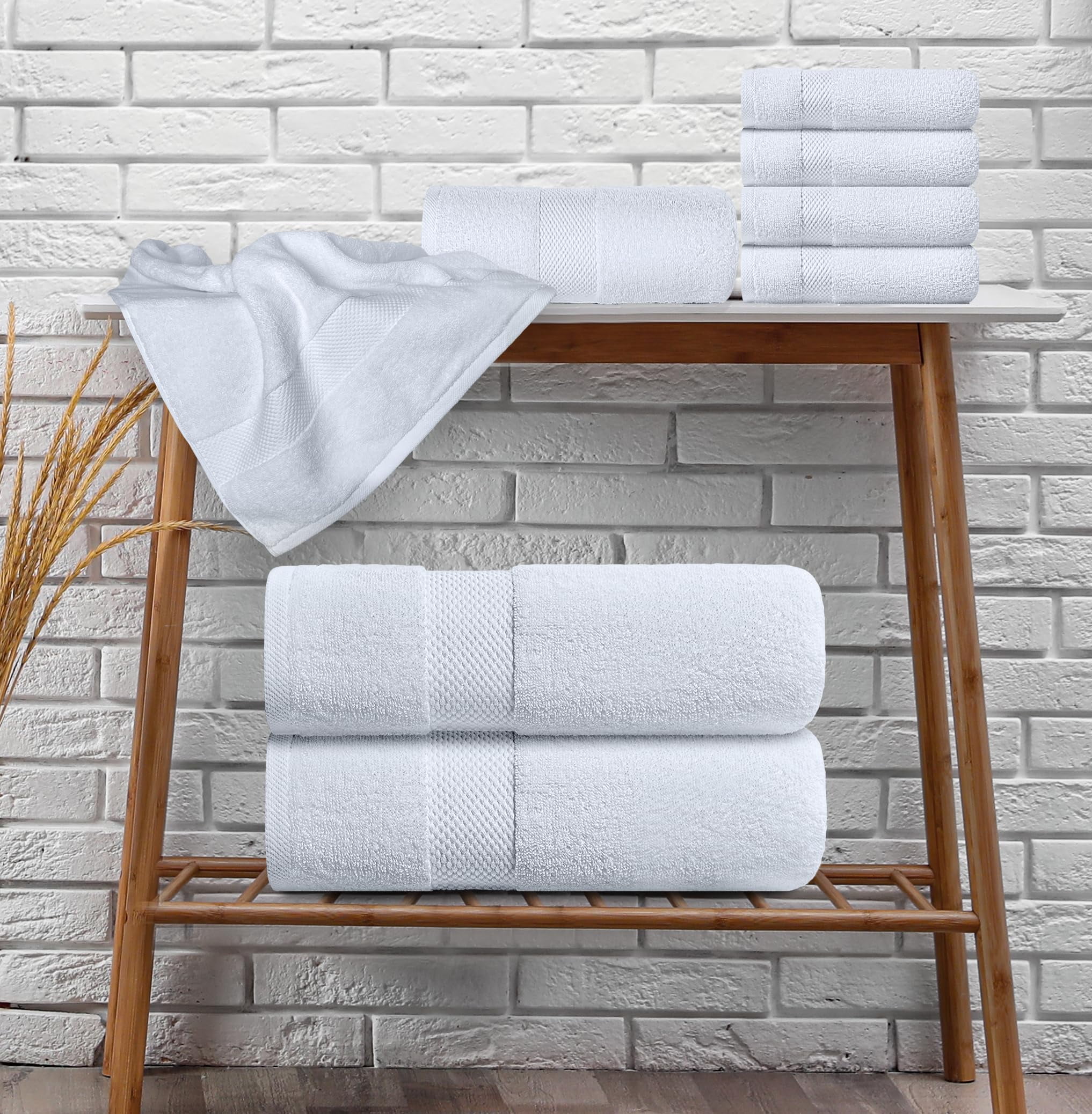 White Classic Hotel Collection Luxury 8-Piece 100% Turkish Cotton Towel Set, White