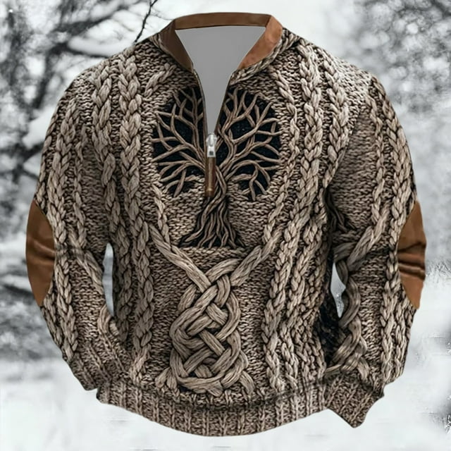 Age Norse Mythology Midweight Pullover Sweater For With Half Zip Neck Design Men'S Hoodless Sweatshirt