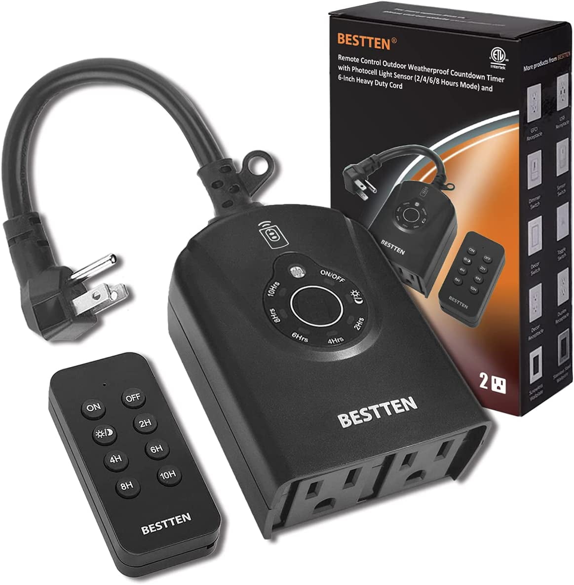 BESTTEN Outdoor Timer with Photocell Light Sensor, Dusk to Dawn