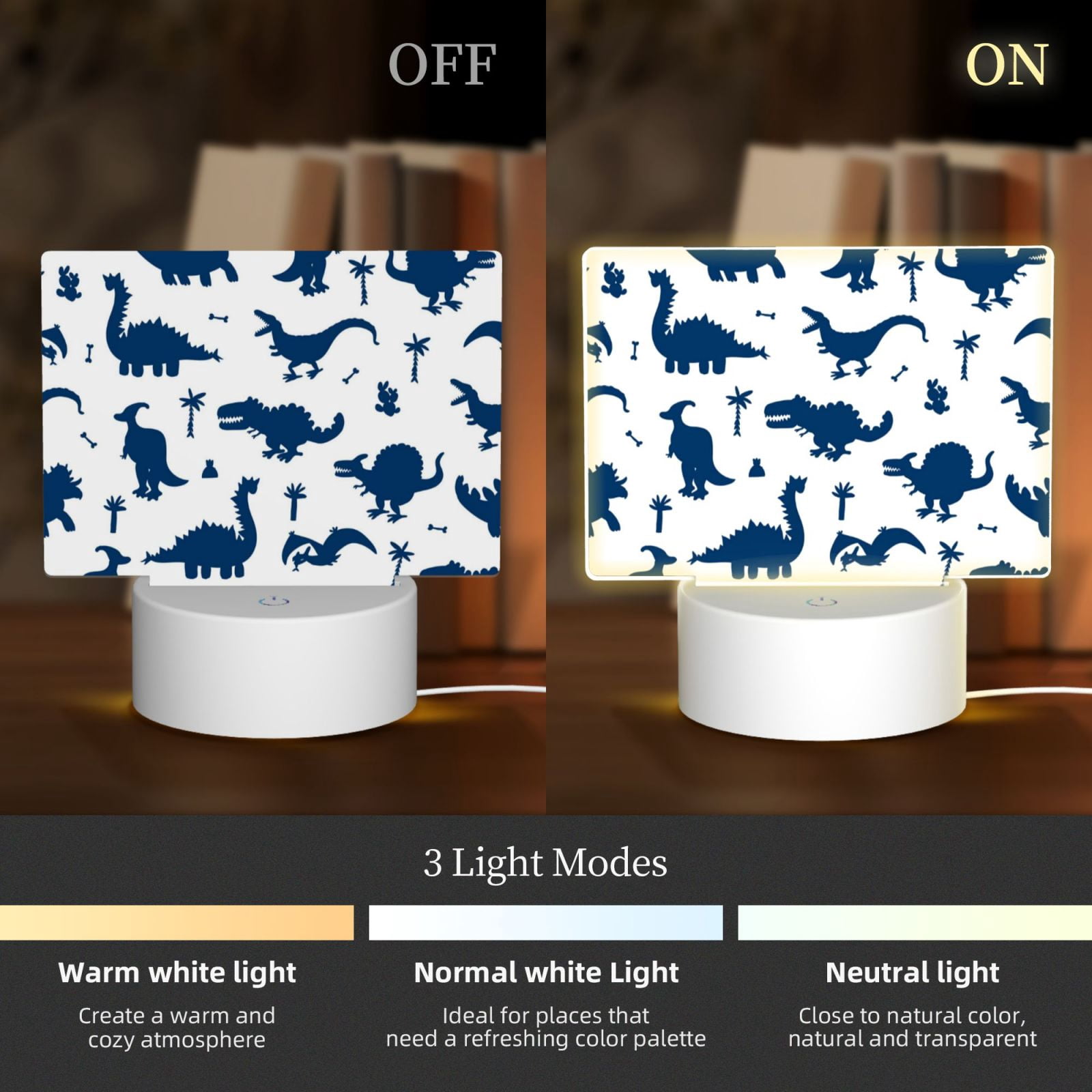 Kdxio Cute Cartoon Dinosaurs Rectangular Acrylic Night Light Acrylic Sleep Night Light Friend Gifts for Birthday Gifts for Women Teens Boys Girls