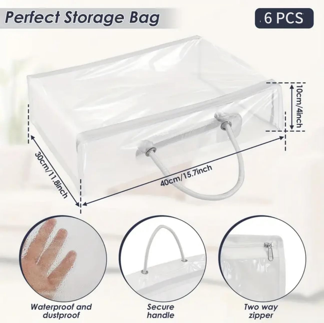 10Pcs Toy Storage Bags with Zipper, PVC Toy Organiser Bags with Handle, Clear Waterproof Storage Bags for Building Blocks, Puzzles, Clay, Small Models, Board Games, Books, White