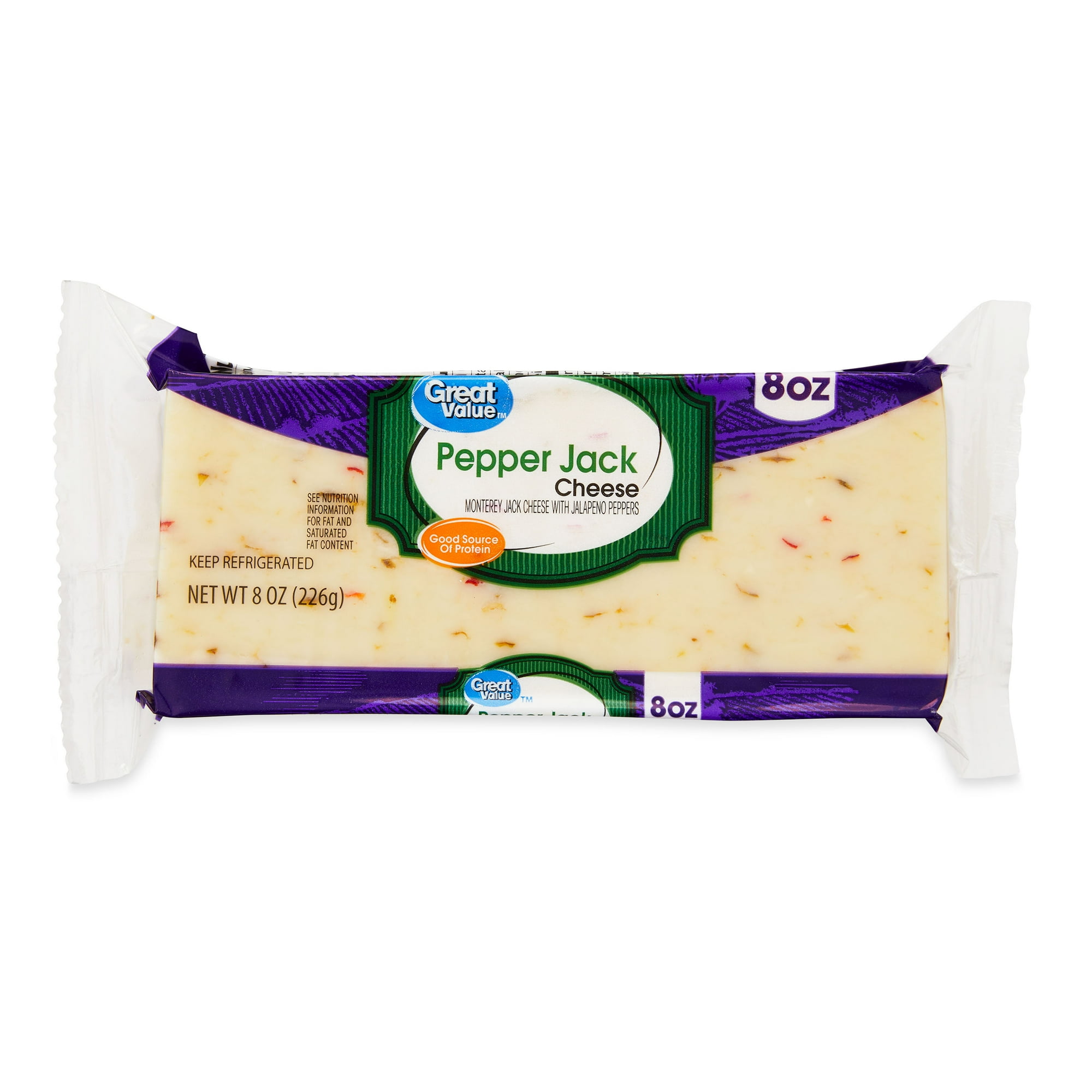 Great Value Pepper Jack Block Cheese, 8 oz Chunk