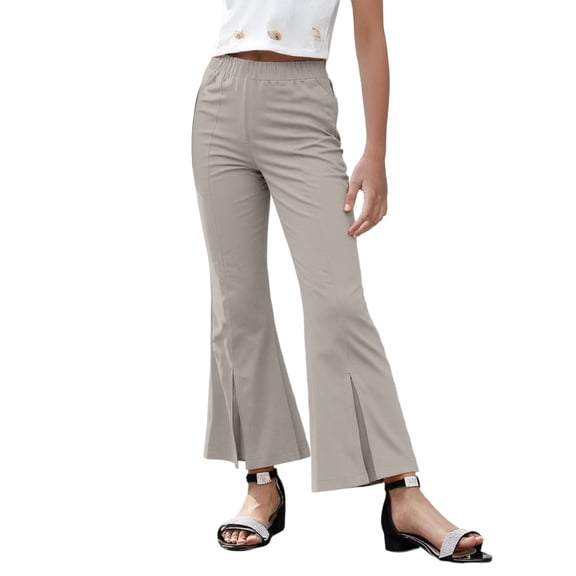 Zecgelong Girls Flared Pants With Front Slit High Waist Soft Stretch Denim Trousers For Teen Casual Girls -Lined Joggers For Winter Size 18-24 Months