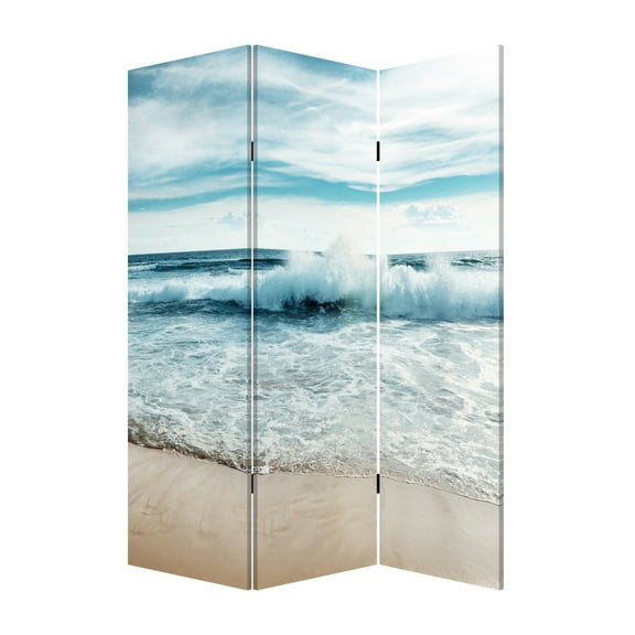 Contemporary Lightweight 3 Panel Surf'S Up Screen Room Divider With Two Different Finishes
