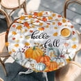 thumbnail image 2 of Fall Maple Leaf Round Tablecloth, Fitted Table Cover with Elastic for 55"-60" Round Tables, Thanksgiving Orange White Pumpkin Plaid Table Cloth Outdoor Indoor Dinning Party Waterproof Tablecloths, 2 of 7