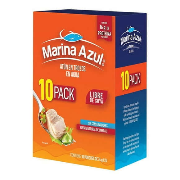 10 Pack Atún Lomo Marina Azul 740g Aleta Amarilla Original En Agua