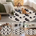 thumbnail image 5 of Cow Spots Round Rugs for Living Room 3ft Fluffy Animal Skin Non Slip Circle Rug Washable Low-Profile Indoor Carpet for Bedroom, Dining Room, Bathroom, 5 of 9