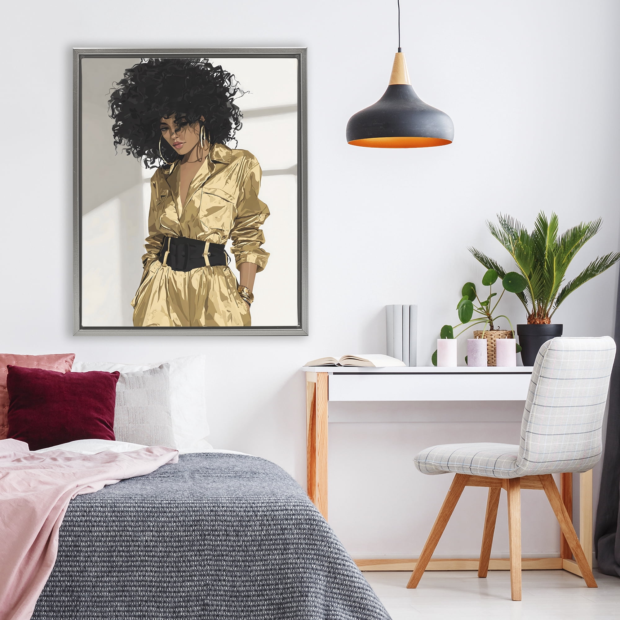 Stupell Industries Elegant Woman in Chic Jumpsuit Gray Framed Floater Canvas Wall Art, design by Franklyn Gregory
