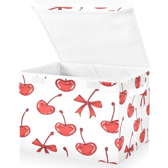 Ryvnso Cherry and Bows Large Lidded Foldable Storage Baskets Cubes Boxes Lids Bin for Home