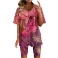thumbnail image 2 of Two Piece Summer Sets Plus Size Women's Summer Short Sleeve V-neck Tops Shorts Comfortable Homewear 2 Piece Beach Outfits for Women, 2 of 4