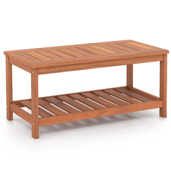 Topbuy Storage Hardwood Coffee Table with Instructions, Brown/Natural