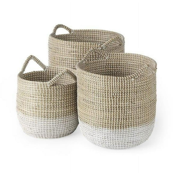 HomeRoots 392165 Storage Baskets, Brown, Beige & White - Set of 3
