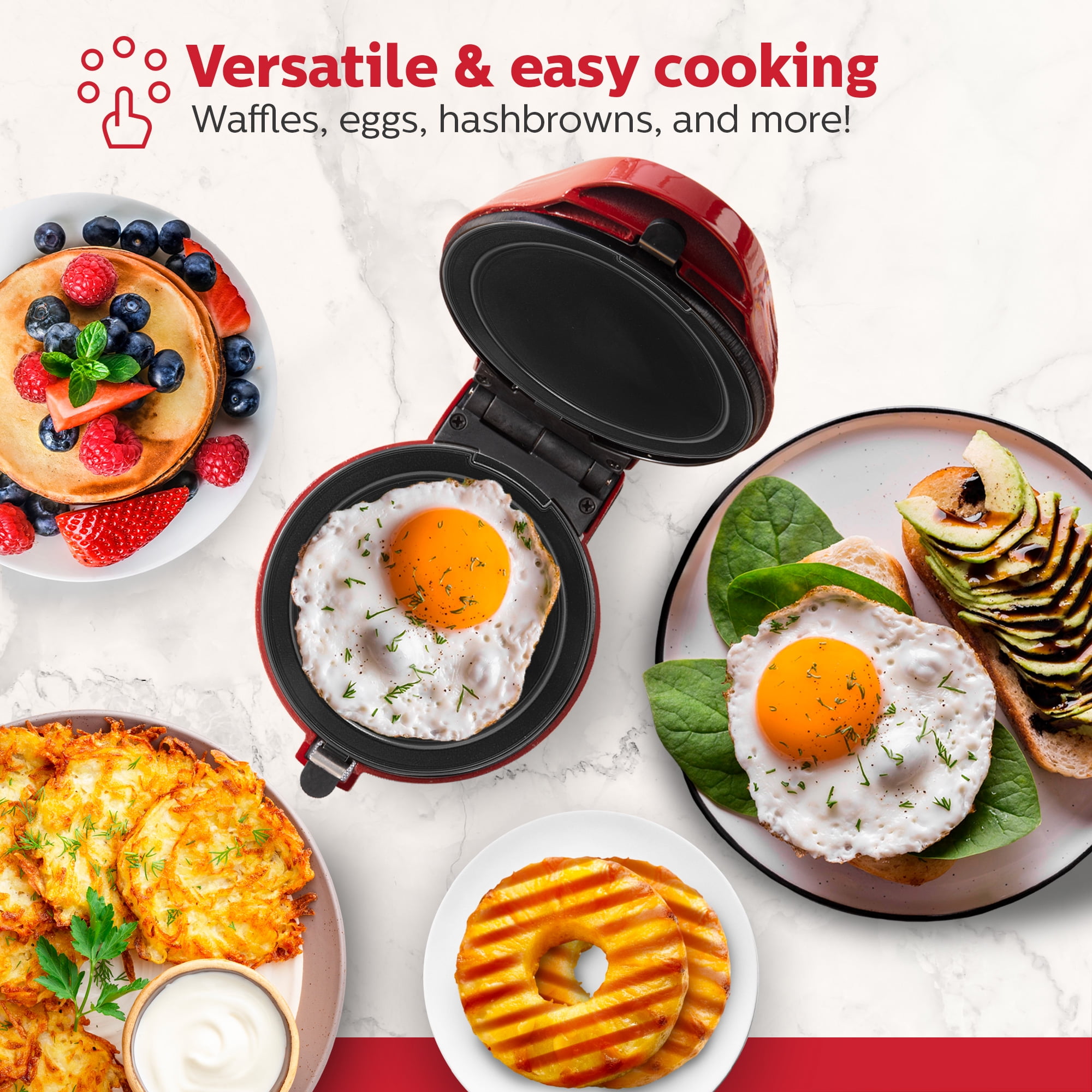 Holstein Housewares 3-IN-1 PERSONAL MAKER – Includes 6 Interchangeable Plates (Waffle, Grill, Flat), Compact Design, Non-Stick Coating, Preheat Indicator Light
