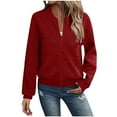 thumbnail image 2 of Delliss Women's Casual Solid Color Slim Fit Ribbed Jacket Long Sleeve Zipper Coat With Pocket, 2 of 8