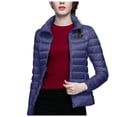 thumbnail image 3 of felwors Puffer Jacket Women Casual Feather Lightweight Down Jackets Packable Solid Color Puffer Coats With Storage Bag Winter Dark Blue, M, 3 of 6