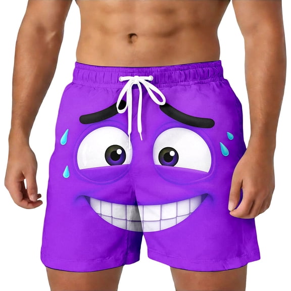 HXWCHs Men's Casual Shorts with Unique Face Pattern Design for Comfortable Lightweight Summer Outdoor Streetwear Fashion L Purple