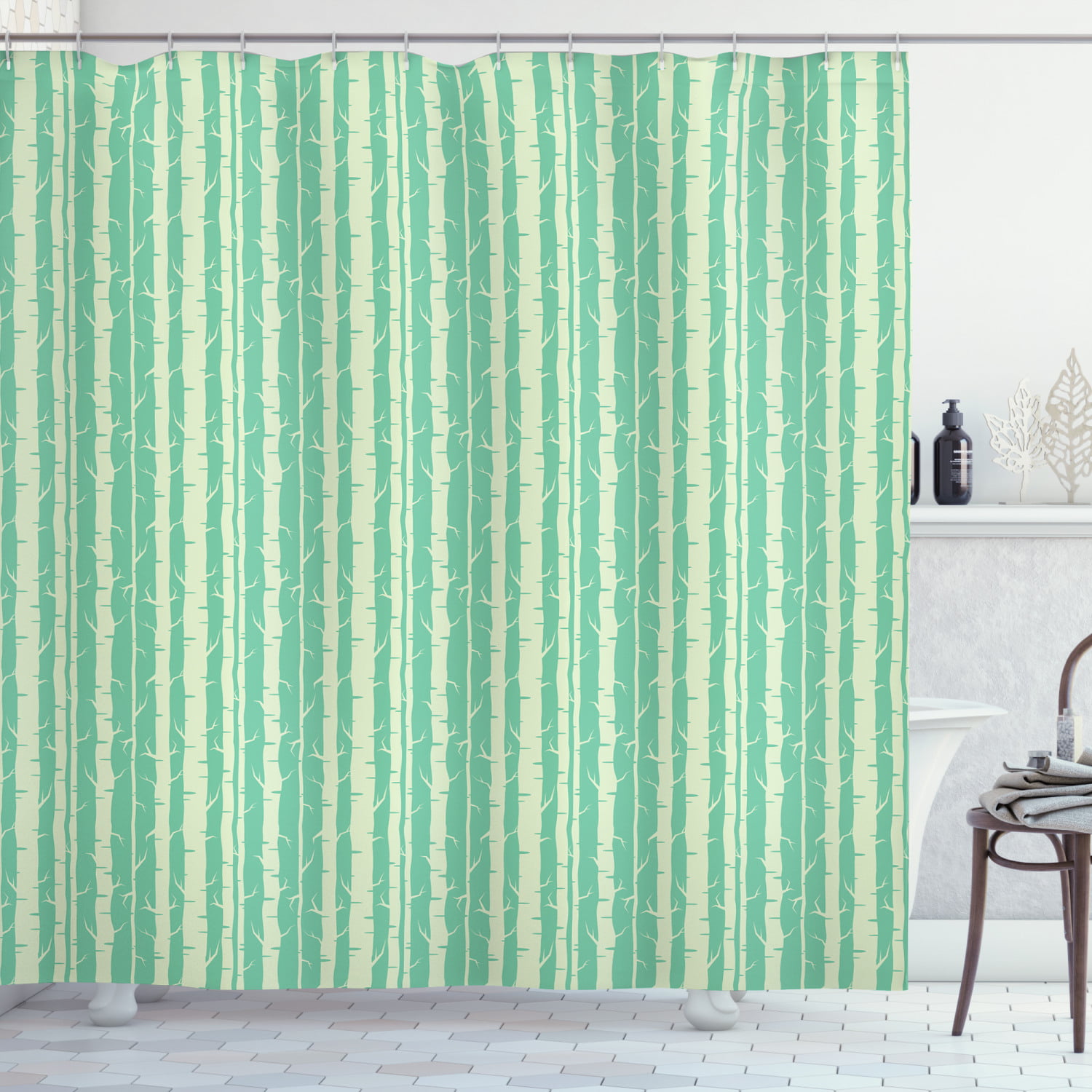Woods Pattern Shower Curtain Fabric Decor Set with Hooks 4 Sizes 