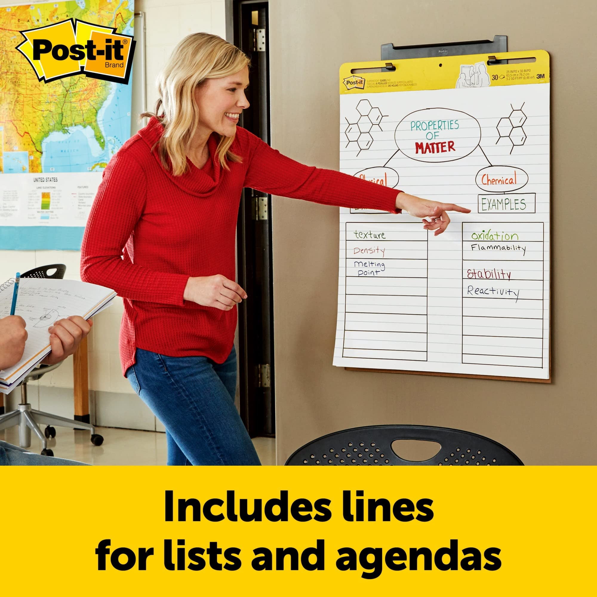 Post-it® Easel Pads, 25 in x 30 in, 6 Pads, 30 Sheets/Pad, 30 Sheets/Pad, Lined, Great for Virtual Teachers and Students, White