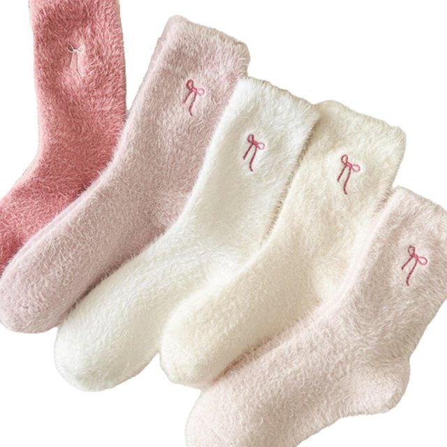 Guardurnaity Conjunto de 5 pares de pijamas de felpa con detalle de nudo de poliéster para mujer, cómodos y suaves, para el hogar, tallas S Medias