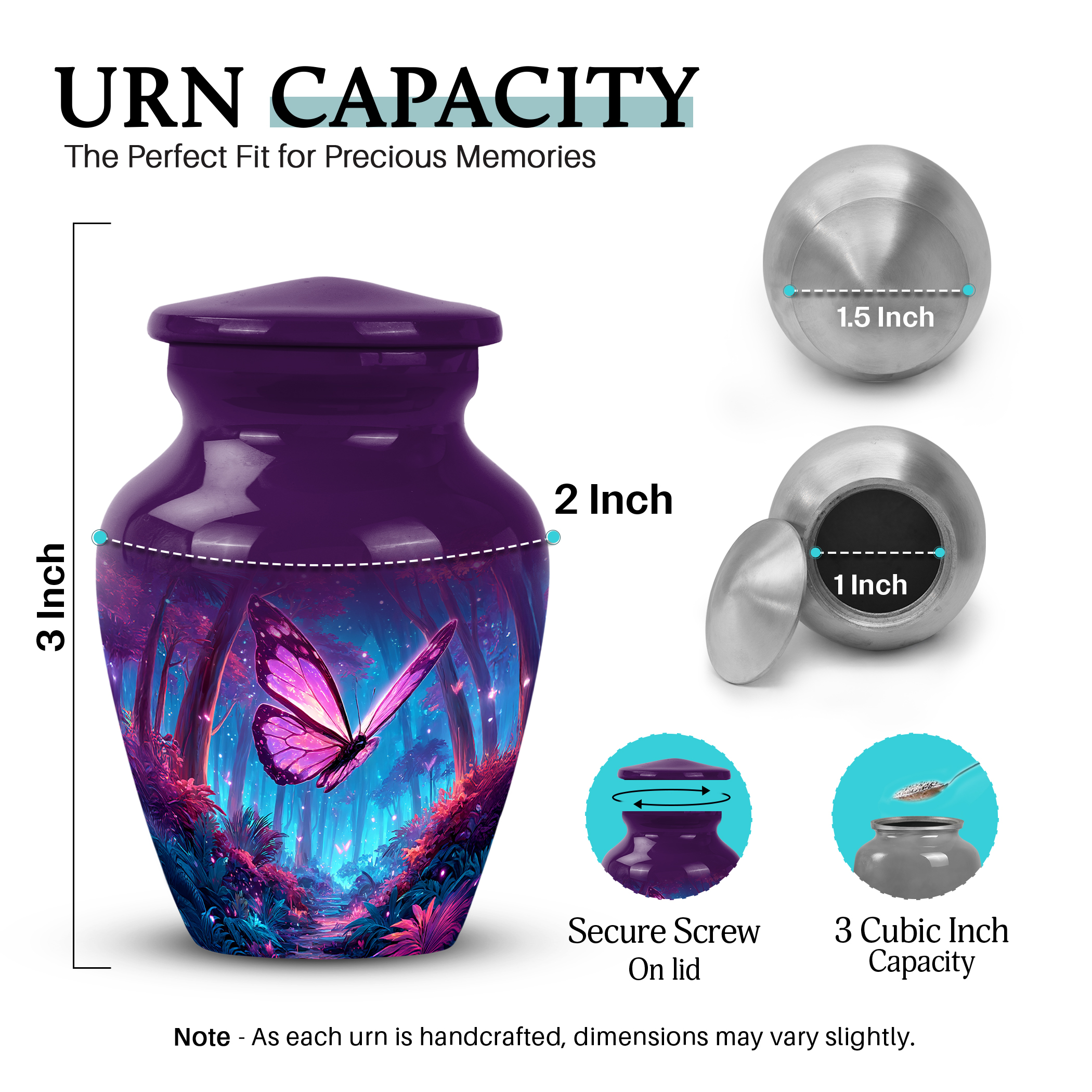 SABURIAL Butterfly Mini Urn for Dad Ashes - Beautiful Handcrafted Keepsake Urn for Male Adult - Perfect Tribute Urns for Honor Your Loved One - Urns for Human Ashes Adult Man - 3 Inch - Pack of 1
