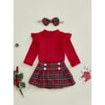 thumbnail image 3 of Suealasg Baby Girls 3Pcs Fall Winter Clothes 3 6 9 12 18 Months Infant Girls Christmas Outfits Long Sleeve Romper Button A-Line Short Skirt Bow Headband, 3 of 7