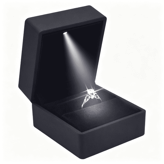 DESIGNICE Led Lighted Engagement Ring Box, Matte Black Ring Case for Proposal | Gift Giving, Perfect for Wedding, Anniversary, Ceremony, Led Light Included, Sparkle to Display, Protect the Jewelry