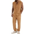 thumbnail image 4 of HBGVBA 2 Piece Fashion Outfit for Men Sleeveless Button Hoodie with Drawcord Elastic Waist Pocket Pants Set, 4 of 5