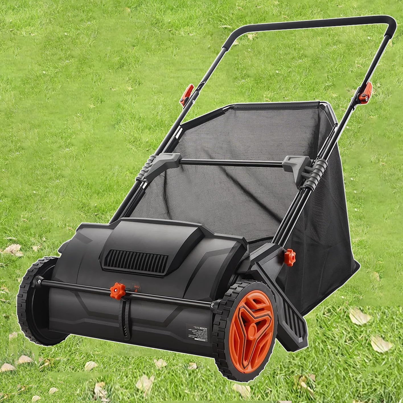 Push Lawn Sweeper, 21-inch Leaf & Grass Collector, Strong Rubber Wheels & Heavy Duty Thickened Steel Durable to Use with Large Capacity 3.5 cu. ft. Mesh Collection Hopper Bag, 2 Spinning Brushes