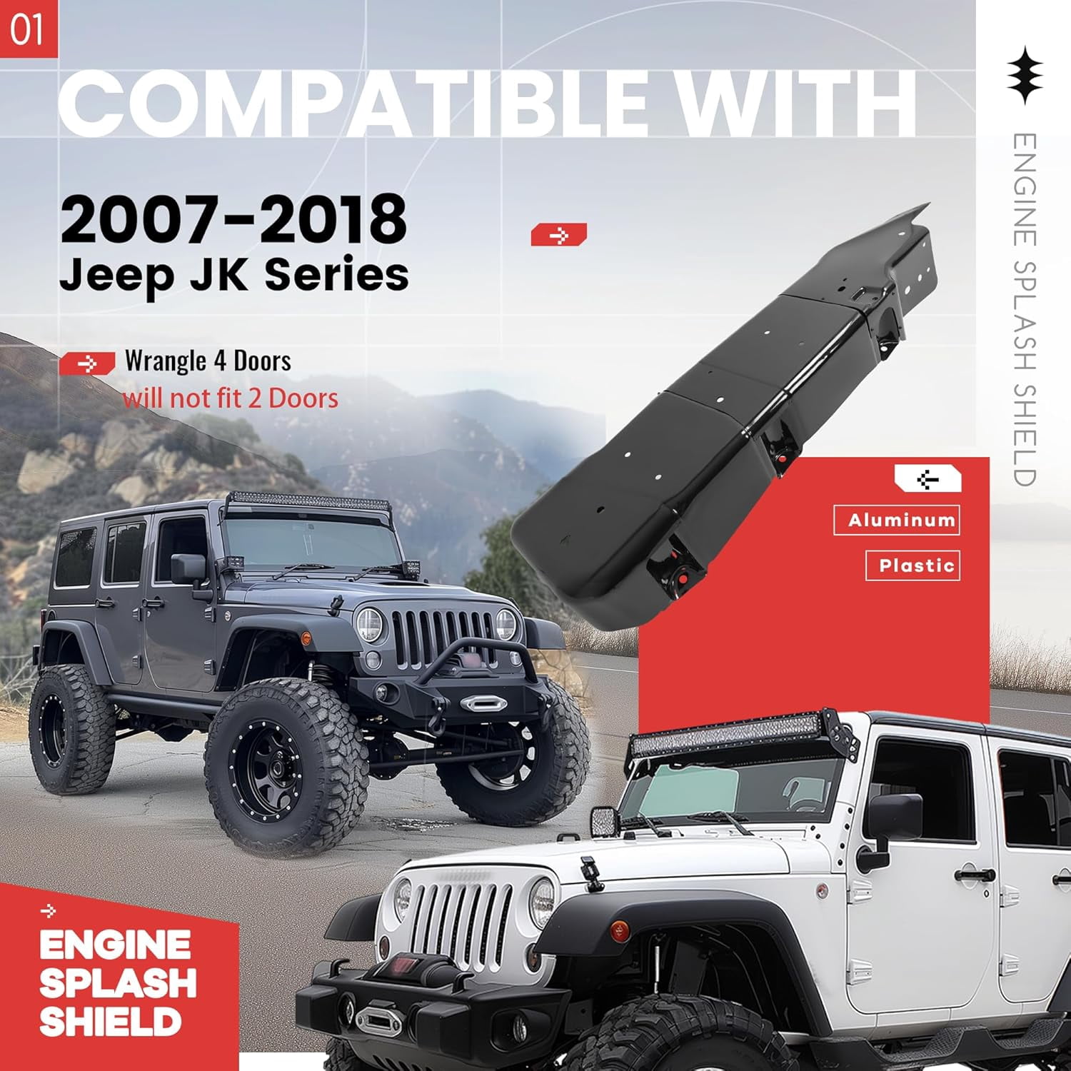 KOJEM Fuel Tank Skid Plate Guard Compatible with 2007-2018 Jeep Wrangler 4 Door Powder Coated Heavy Duty Steel 52059747AD 52059747AE 52059747AF 52059747AG