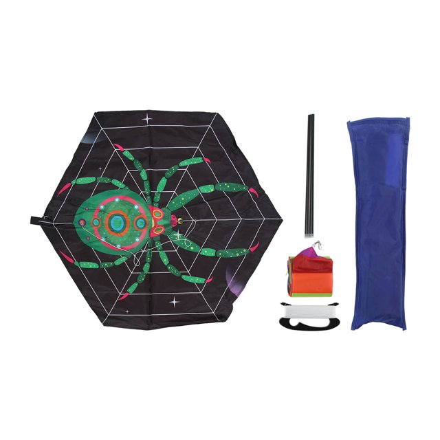 Cometa con diseño de araña Hexagonal para exteriores, juguetes con paquete, vuelo equilibrado, cometa de animales de dibujos animados para niños, araña verde