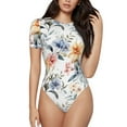 thumbnail image 2 of Uemuo Lilies Flowers Pattern Women's One Piece Short Sleeve Swimsuit Rash Guard Surfing Modest Quick-drying Swimsuit Beach Essentials-XX-Large, 2 of 9