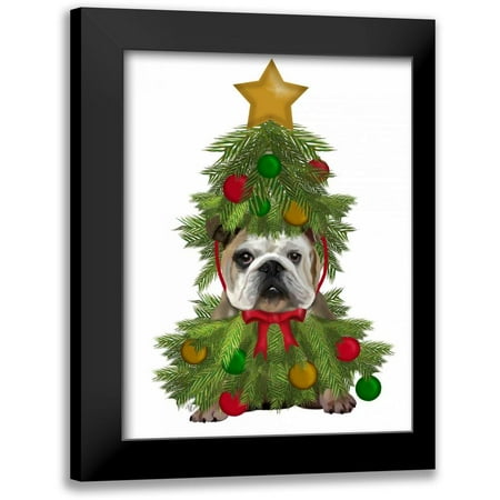 Fab Funky 15x18 Black Modern Framed Museum Art Print Titled - English Bulldog Christmas Tree Costume