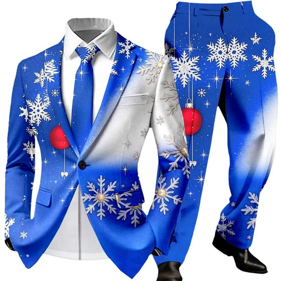 Ugly Christmas Suits for Men 2 Piece Formal One Button Xmas Jacket Blazer And Trousers Set Slim Fit Winter Party Wedding Christmas Suit