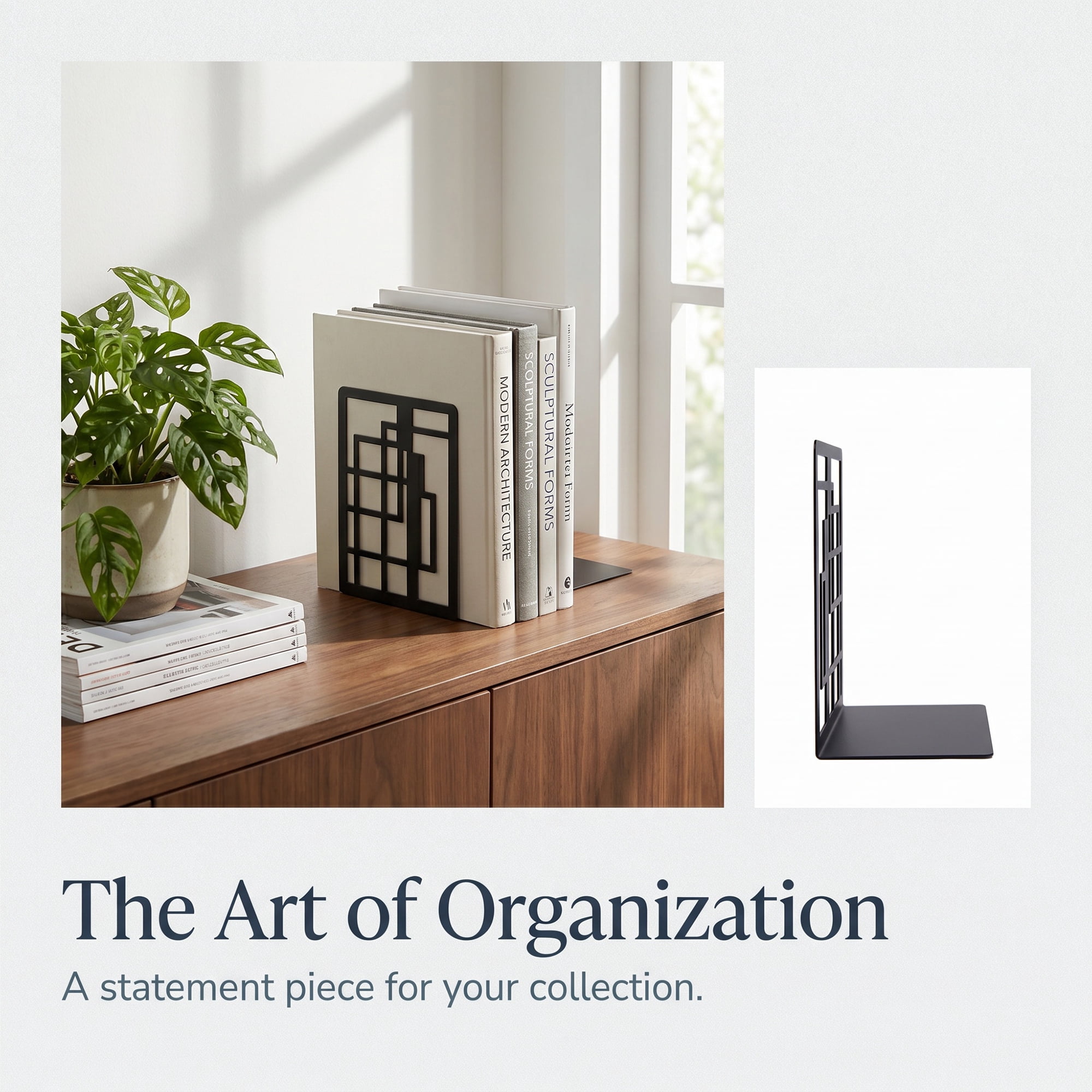 Unique Bargains Geometric Metal Bookends Decorative Book Ends for Shelves Black 4.7"x3.7"x6.7"