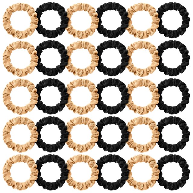 WILLBOND 30 unidades de coleteros pequeños de seda satinada a granel para mujeres, lazos finos para el cabello, mini bandas para coleteros, soportes de cola de caballo delgados para cabello grueso y r
