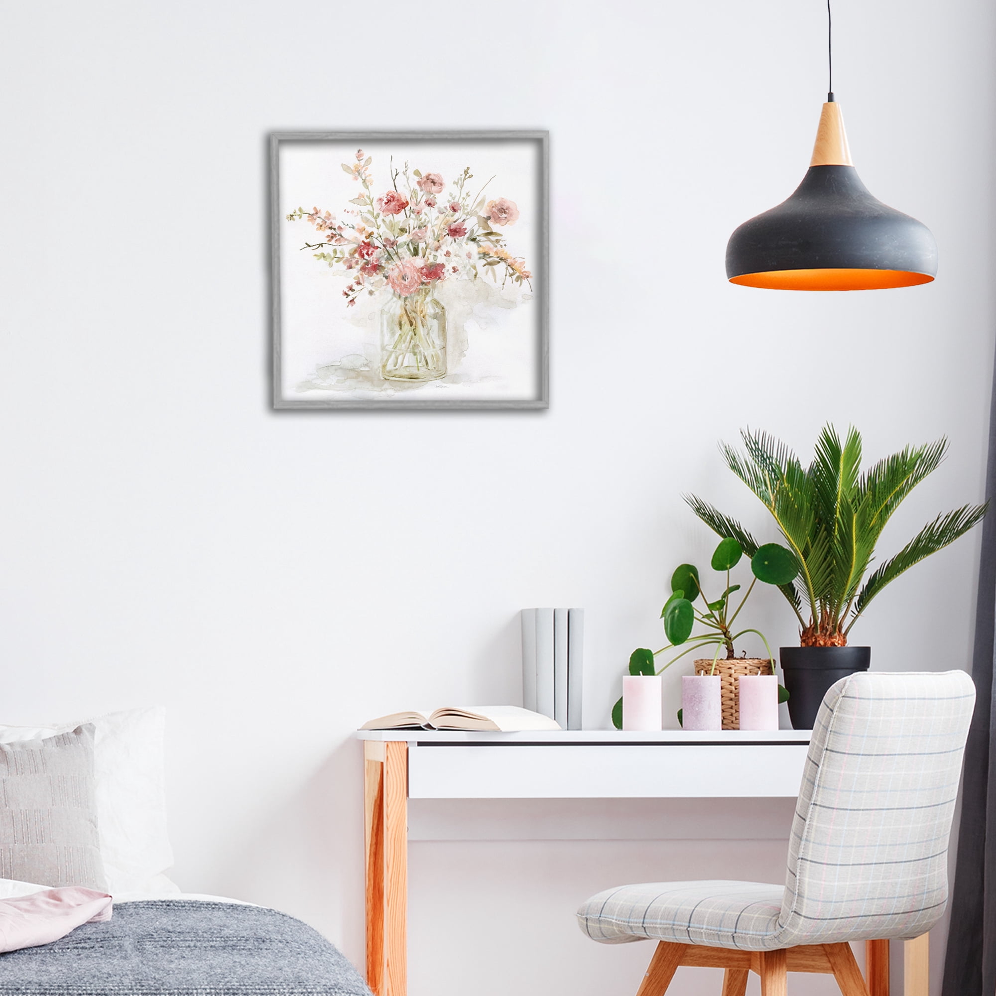 Stupell Industries Springtime Blooms in Glass Vase Gray Framed Giclee Art, design by Carol Robinson