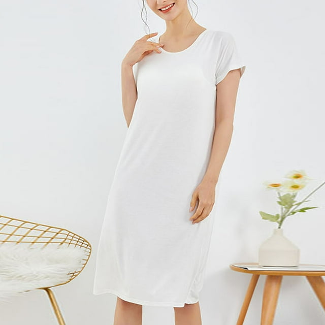 TACILIP Chemises de Nuit pour Femmes Manches Courtes T-Shirts de Nuit pour Dormir Col Rond Chandail de Sommeil Chandail pour Dames Ample Tenue de Nuit Été