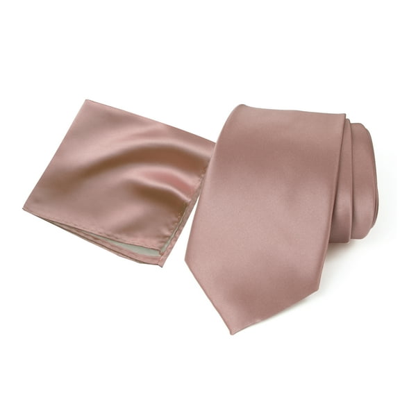 Spring Notion Men's Satin Microfiber Solid Color Tie and Handkerchief Set, Pink Copper